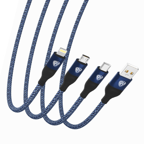 BY Кабель для зарядки Diverse 3в1 iP/microUSB /Type-C, 1,5м,Быстрая зарядка 2.4А,12W,тканевый,синий