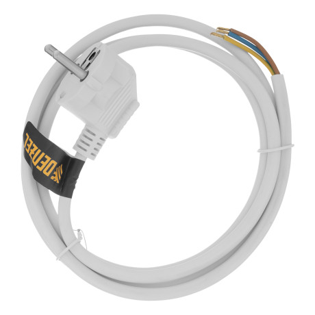 Шнур сетевой Energy Series, ПВС, 1,5 м, 3 x 1 мм, с неразборной вилкой, белый, Denzel