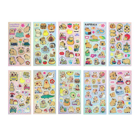 Набор наклеек "Капибара" 10х22,5см, ПВХ, микс 10 дизайнов