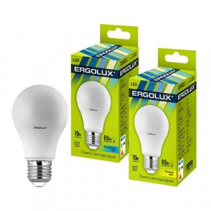 Ergolux ЛОН A60 E27 10W(910lm 270°) 6500K 6K матовая 110x60 пластик/алюм. LED-A60-10W-E27-6K