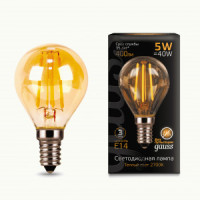 Gauss лампа св/д Filament Шар E14 5W(400lm) 2700K 2K 78x45 филам(нитевид) золото 105801005