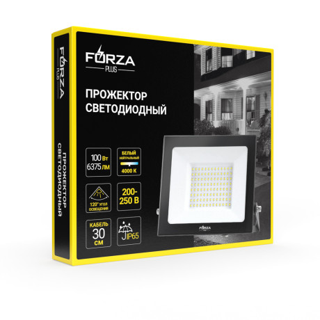 FORZA Прожектор светодиодный 100Вт, 200-250В, IP65, 6375lm, 4000K, 120°