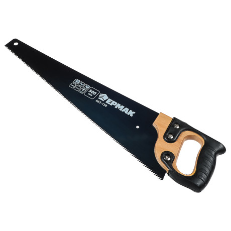 ЕРМАК Ножовка по дереву 500мм с деревянной обрезиненной ручкой, универсальный зуб, 4 мм
