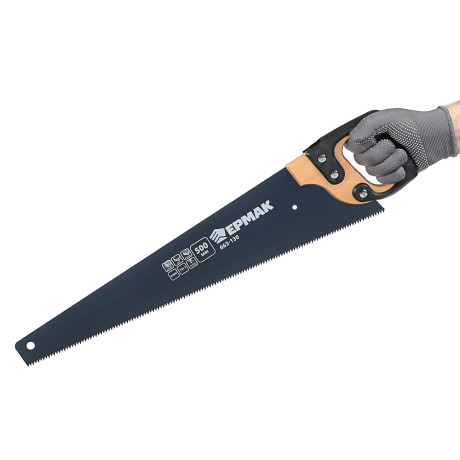 ЕРМАК Ножовка по дереву 500мм с деревянной обрезиненной ручкой, универсальный зуб, 4 мм