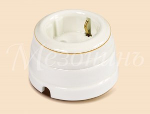 МЕЗОНИНЪ роз. фарфор двухполюсная с з/к, с рамкой 16А 250В, золото на белом, "ПЕТЕРГОФ" GE70301-50