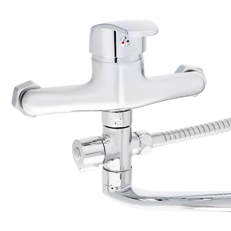 СоюзКран Смеситель для ванны с душем, плоский излив 30см, кер. картридж 40мм, хром, цинк, SK09-I101