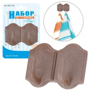 Крючки самоклеящиеся "Вуд" 6,5*2*4,6см, 2шт/уп (кратность 6шт!!!), пластик MS27-162 Мультидом