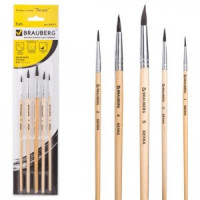 Набор кистей BRAUBERG &quot;Белка&quot;, набор 5шт.(белка кр. № 1, 2, 3, 4, 5), блистер с европодвесом, 200217