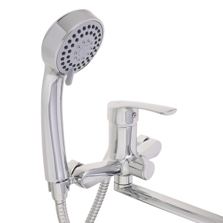 RAIN Смеситель для ванны Обсидиан, прямой излив 35см, душ. набор, картридж 35мм, латунь, хром