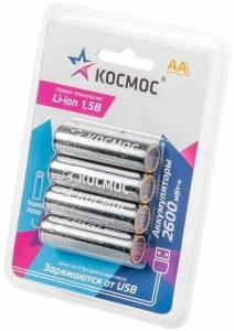 Ак-р Космос R6/AA Li-ion 1,5V 2600mWh (~1700mAh) прямой заряд через USB-C 4BL KOCR6Li2600mWh4BL