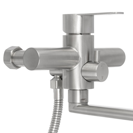 СоюзКран Смеситель для ванны с душем, прямой излив 35см, кер. картридж 40мм, нерж. сталь, SS08-P118