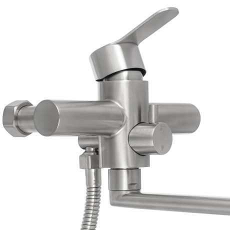 СоюзКран Смеситель для ванны с душем, прямой излив 35см, кер. картридж 40мм, нерж. сталь, SS08-P118