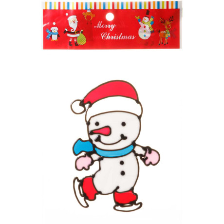 Наклейка на стекло А15 15 см Снеговик на коньках