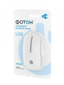 ФОТОН ночник св/д NM-200L, пластик, белый, авт. выкл., д/осв. 220V, IP20, освещ.отраж.св., арт.23050
