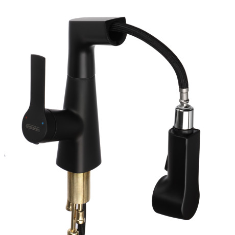 СоюзКран Смеситель для кухни, поворотный излив 360гр., картридж 35мм, цинк, черный SS01-R133