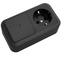 Bylectrica ПРАЛЕСКА Блок (1 выкл. + роз земля) ОУ инд. черный, (В-РЦ-567 черный)