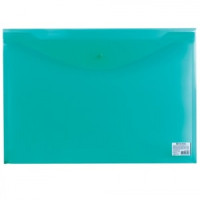 Папка-конверт с кнопкой BRAUBERG, А3, прозрачная, зеленая, 0,18 мм, 224033