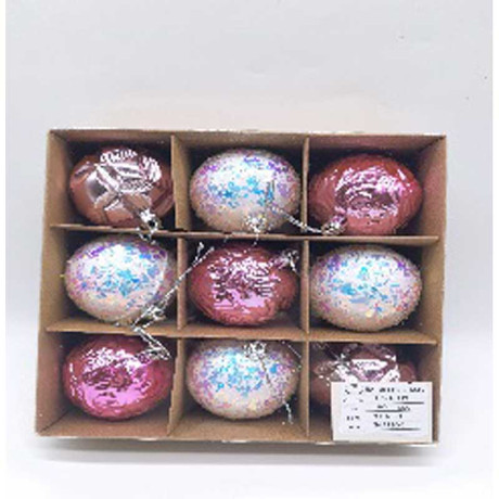 Набор елочных украшений JT25-AL139 6см 9шт Шары (3шт розовый фактурный "грани", 3шт розовый фактурный листья, 3шт белый с перламуром)