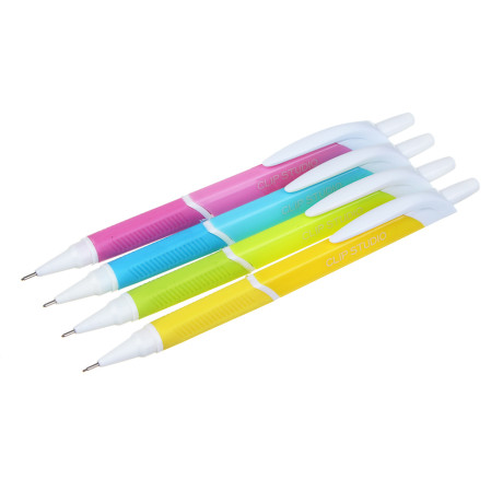Карандаш механический ClipStudio 0,7мм, с ластиком, резин. держатель, пластик, 4 цв., трехгр. корпус
