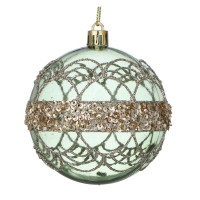 СНОУ БУМ Шар пластик 8 см, зеленый, прозрачный с узором