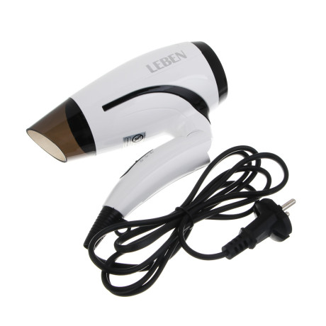 LEBEN Фен для волос, складной, 1200 Вт, 2 скорости, бело-черный, концентратор
