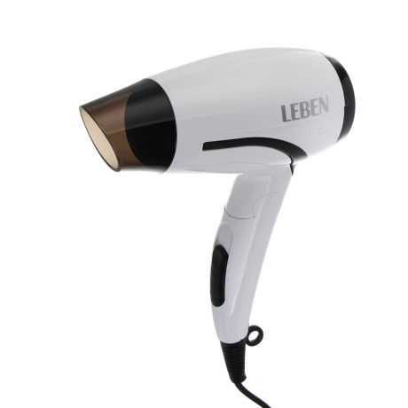 LEBEN Фен для волос, складной, 1200 Вт, 2 скорости, бело-черный, концентратор