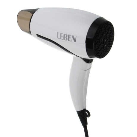 LEBEN Фен для волос, складной, 1200 Вт, 2 скорости, бело-черный, концентратор