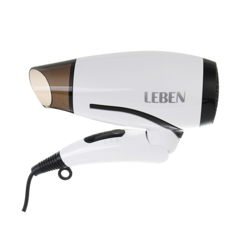 LEBEN Фен для волос, складной, 1200 Вт, 2 скорости, бело-черный, концентратор