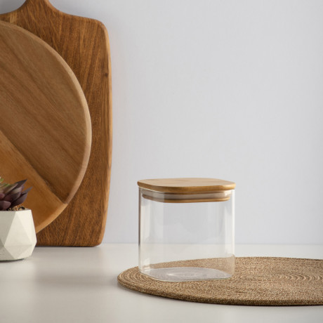 VETTA ЭКО Вуд Банка для хранения 750мл, 10,5х10х10см, стекло, бамбук