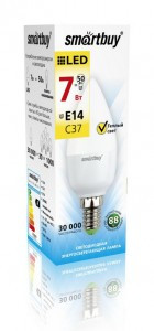Smartbuy свеча C37 E14 7W(500lm) 3000K 2K матовая пластик SBL-C37-07-30K-E14