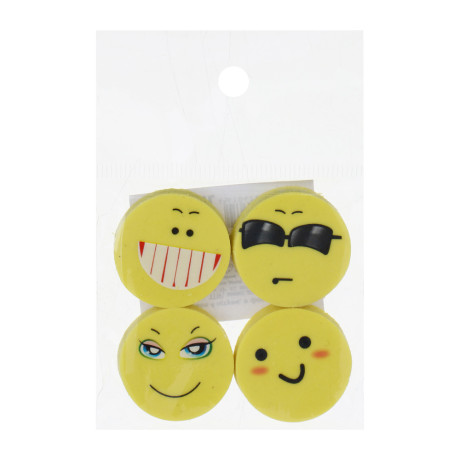 Набор ластиков 4 штуки, в форме смайлов, 2,5см, ТПР, микс дизайнов