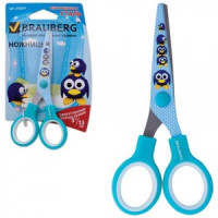 Ножницы BRAUBERG "Пингвины", 130 мм, с цв. печатью пингвинов, голубые, европодвес 232271