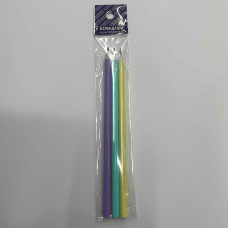 Карандаши чернографитные ClipStudio 3 шт, без ластика, HB, пластик, трехгранный корпус, пастель