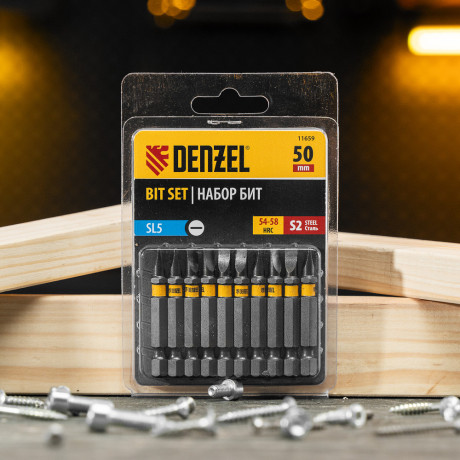 Бита SL5,0х50, сталь S2, шестигранный профиль, 10 шт. Е 6,3 Denzel