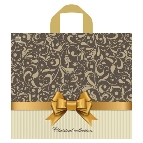 Пакет Бежевый узор с петлевой ручкой, XL 34x40 см, 70 мкм ПВД