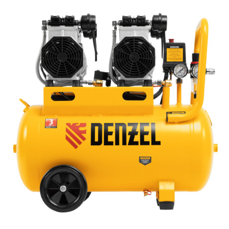 Компрессор безмасляный, малошумный DLS 2200/50, 2200 Вт, 2x1100, 50 л, 380 л/мин Denzel