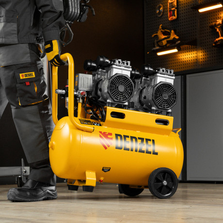 Компрессор безмасляный, малошумный DLS 2200/50, 2200 Вт, 2x1100, 50 л, 380 л/мин Denzel