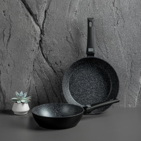 SATOSHI Оникс Сковорода глубокая литая d24см, антипригарное покрытие "мрамор", съемная ручка, индукц