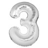 Шар воздушный Цифра "3", серебристый, фольга, 40'/101 см