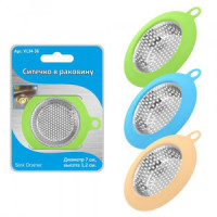 Ситечко д/раковины d=7см 3 дизайна (кратность 4!!!) металл/пластик VL34-36 Мультидом