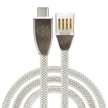 BY Ф.Киркоров Кабель для зарядки КРИСТАЛЛЫ Type-C, 1м, Быстрая зарядка 3А, QC, PD 20W, серебряный