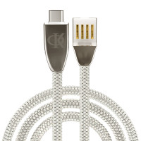 BY Ф.Киркоров Кабель для зарядки КРИСТАЛЛЫ Type-C, 1м, Быстрая зарядка 3А, QC, PD 20W, серебряный