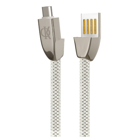 BY Ф.Киркоров Кабель для зарядки КРИСТАЛЛЫ Type-C, 1м, Быстрая зарядка 3А, QC, PD 20W, серебряный
