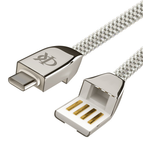 BY Ф.Киркоров Кабель для зарядки КРИСТАЛЛЫ Type-C, 1м, Быстрая зарядка 3А, QC, PD 20W, серебряный