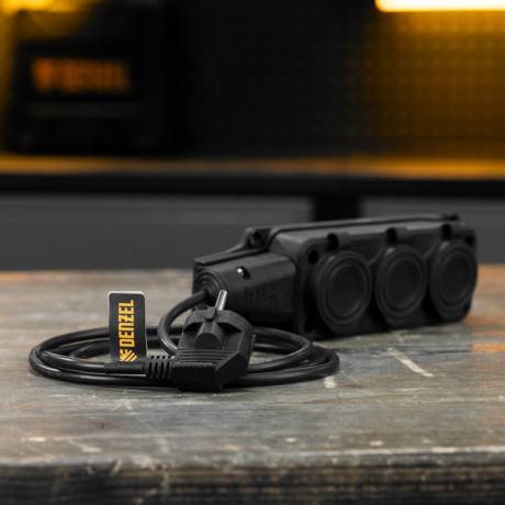 Шнур сетевой Energy Series, ПВС, 1,5 м, 3 x 1 мм, с неразборной вилкой, черный, Denzel