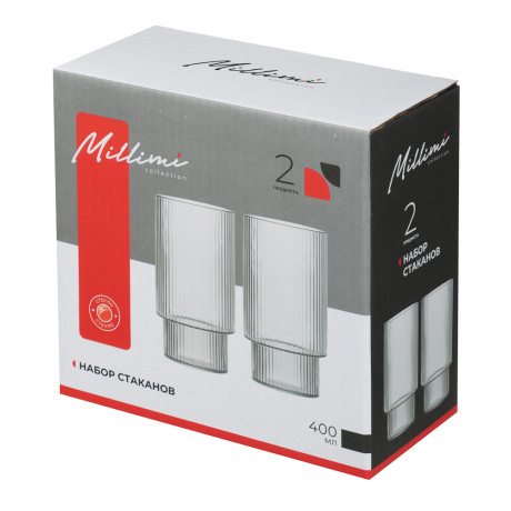 MILLIMI Набор стаканов Астра 400 мл, 2 шт, стекло, рифленый