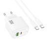 Сетевое зарядное устройство с кабелем hoco. модель CS55A,USB+C 30Вт,каб С-С, белый