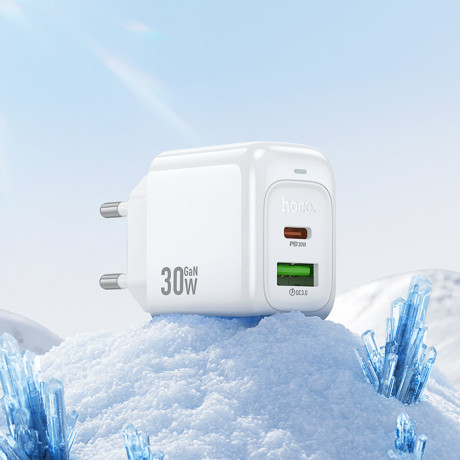Сетевое зарядное устройство с кабелем hoco. модель CS55A,USB+C 30Вт,каб С-С, белый