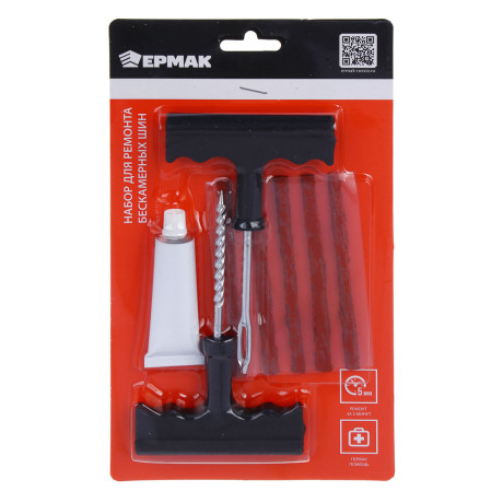 ЕРМАК Набор для ремонта бескамерных шин №2: клей, 5 жгутов, T-инструмент