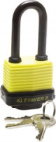 Замок STAYER &quot;MASTER&quot; навесной, всепогодный, пластиковая защита корпуса, с удлин. закален. дужкой,на